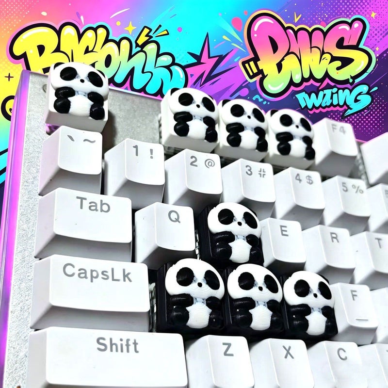3D Printed White Panda Keycaps 4 Pack Mechanical Keyboard Decorative Lovely - Image 1