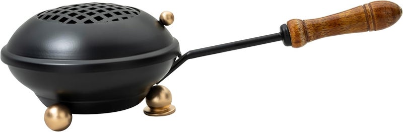 MaMeMi Large Smoking pan [Diameter 4.33 inch, Length Approx. 9.84 inch], Made of Iron, matt Black, with Removable Sieve and Wooden Handle - Image 3