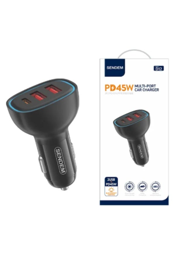 Sendem D12 PD45W Fast Car Charger – Dual USB + 3 Type-C Ports - Image 3