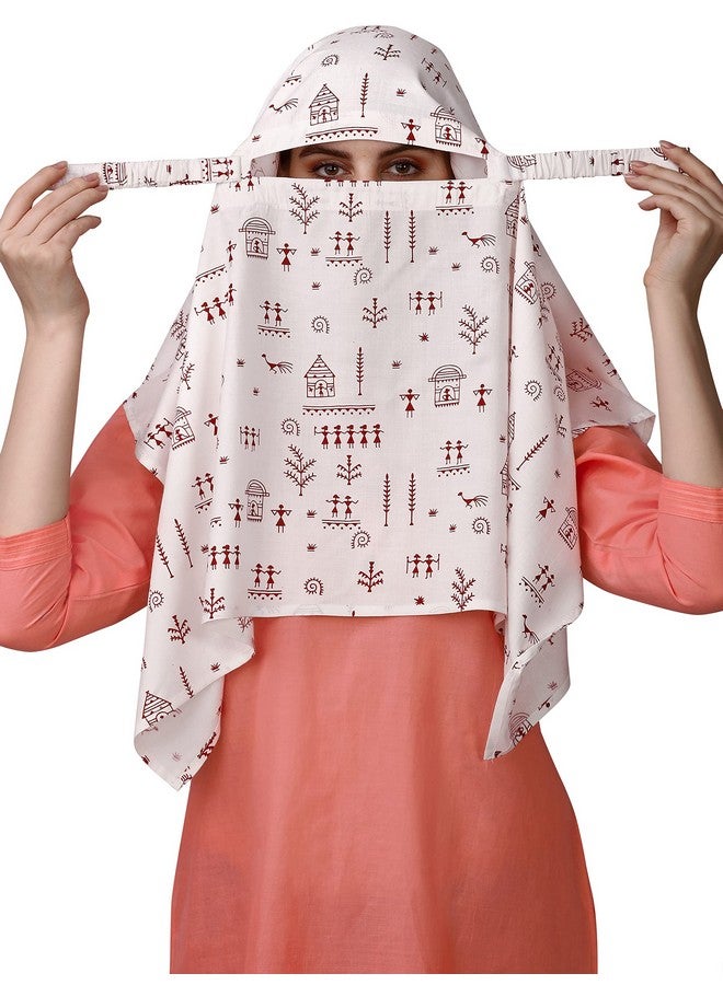7 season's 7 season's Cotton Scarf Cum Mask Scarves Usable For Vehicle Driver|Multi Colour Printed Design|Universal Size|For Girl & Female|Breathable Sun Protection Light Weight (White-S Red Dhingli) - Image 2