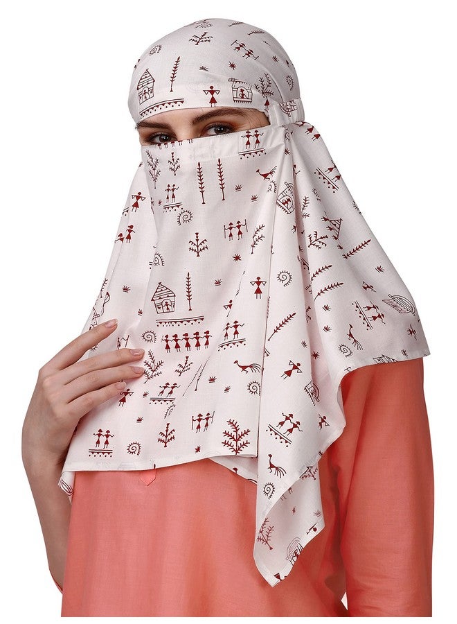 7 season's 7 season's Cotton Scarf Cum Mask Scarves Usable For Vehicle Driver|Multi Colour Printed Design|Universal Size|For Girl & Female|Breathable Sun Protection Light Weight (White-S Red Dhingli) - Image 1