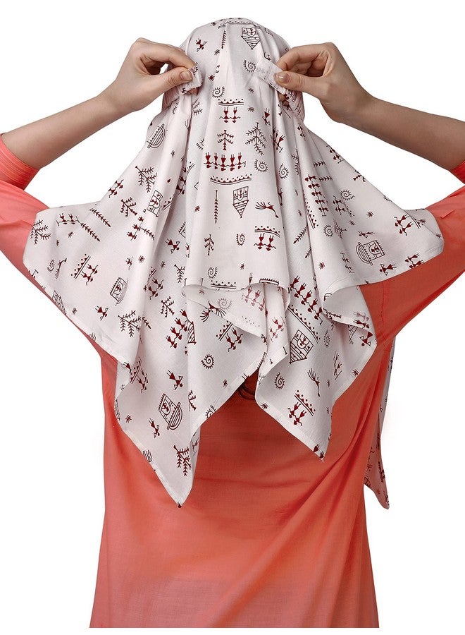 7 season's 7 season's Cotton Scarf Cum Mask Scarves Usable For Vehicle Driver|Multi Colour Printed Design|Universal Size|For Girl & Female|Breathable Sun Protection Light Weight (White-S Red Dhingli) - Image 3