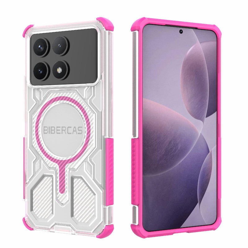 BIBERCAS For Redmi K70 Transparent Color Series Magsafe Air Bag Shockproof Phone Case(Pink) - Image 1