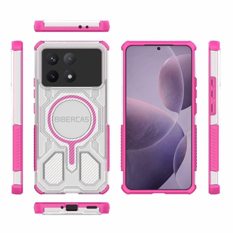 BIBERCAS For Redmi K70 Transparent Color Series Magsafe Air Bag Shockproof Phone Case(Pink) - Image 2