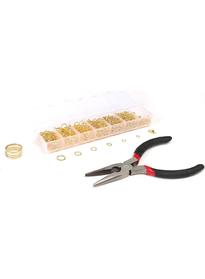 ASKIKYER Jump Rings with Lobster Clasps and Jewelry Pliers Jewelry Repair Kit with Opener Tweezers for Jewelry Making Supplies Findings and Necklace Earring Repair (1500Pcs, Golden) - Image 3