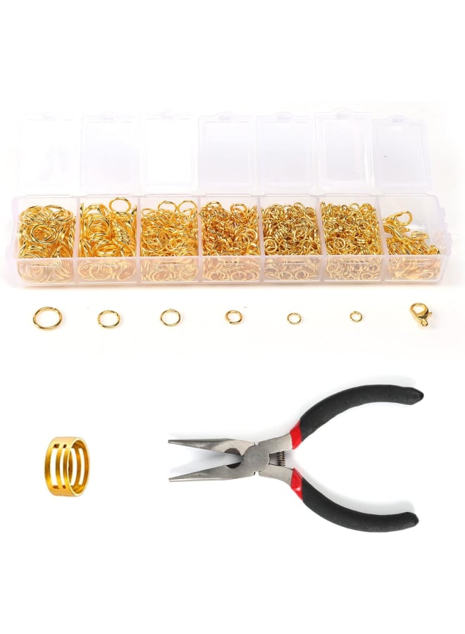 ASKIKYER Jump Rings with Lobster Clasps and Jewelry Pliers Jewelry Repair Kit with Opener Tweezers for Jewelry Making Supplies Findings and Necklace Earring Repair (1500Pcs, Golden) - Image 1