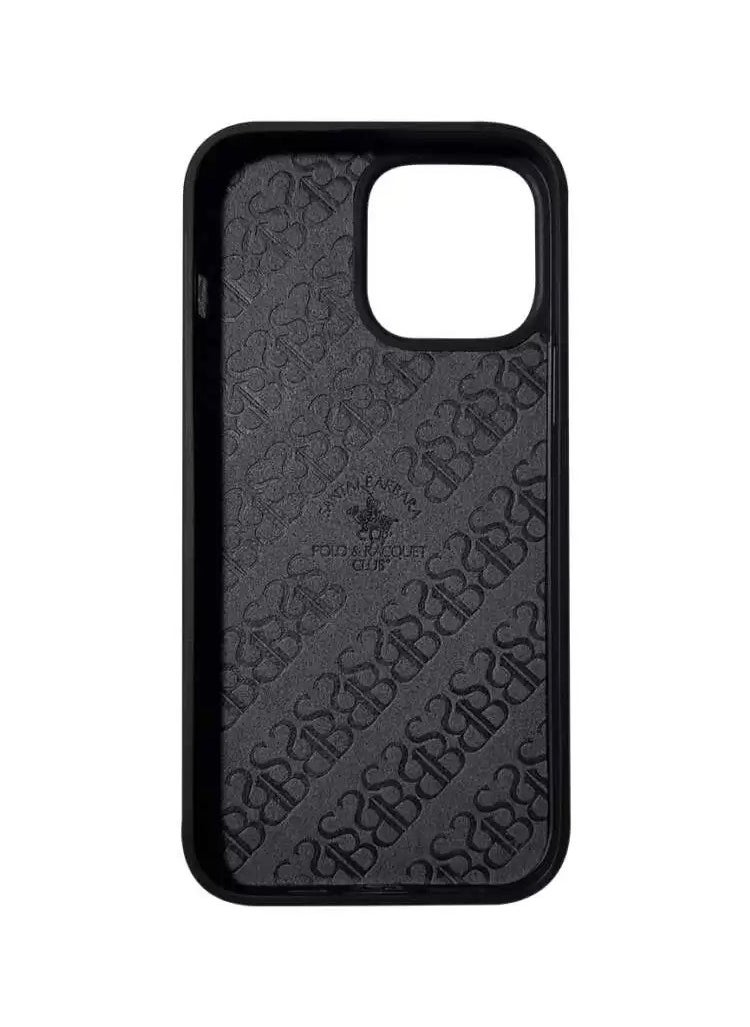 SANTA BARBARA POLO & RACQUET CLUB - Santa Barbara Polo & Racquet Club Jockey Series Genuine Leather Case for iPhone 13 Pro Max | Retro Embroidery, Classic Polo Design, 360° Protection, Shockproof TPU, Scratch-Resistant, Black - Image 1
