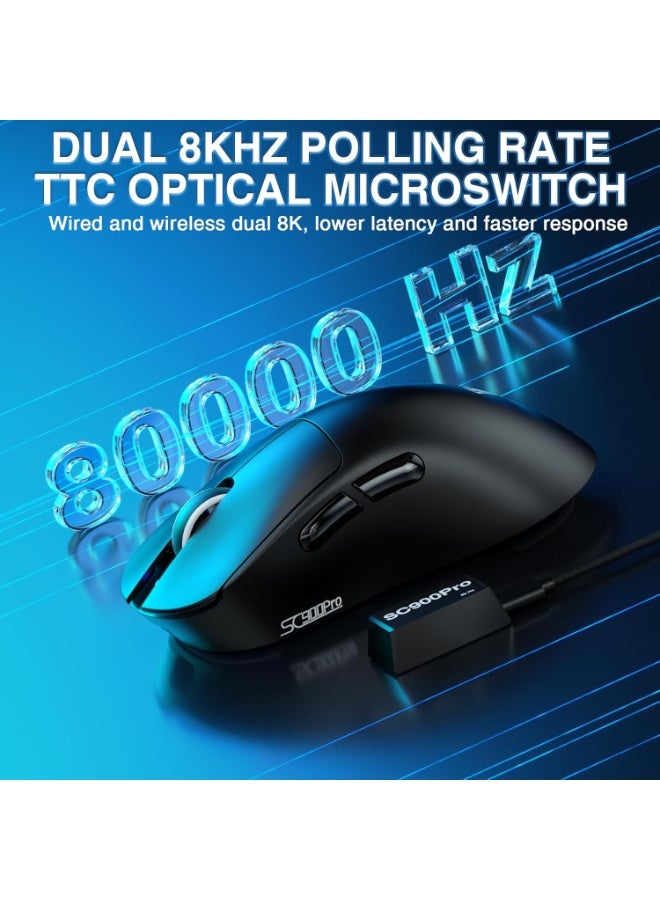 AULA ماوس الألعاب اللاسلكي SC900 Pro ثلاثي الوضع – 62 جرام خفيف الوزن، مستشعر PAW3395 بدقة 26,000 DPI، معدل استقصاء مزدوج 8000 هرتز، وضع 2.4 جيجاهرتز / BT5.0 / USB-C – قابل لإعادة الشحن للكمبيوتر الشخصي / ماك / لينوكس - Image 3