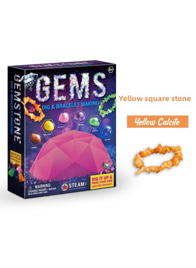 Archaeological Digging Toy Fossil Crystal Bracelet Girl Puzzle DIY Children Gift Digging Treasure Dinosaur Egg Blind Box-Color:Archaeological Excavation Gem Bracelet Topaz  - Image 1