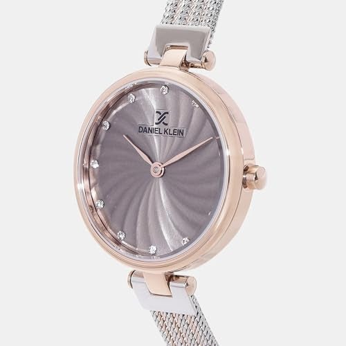 Daniel Klein Analog Grey Round Dial Rose Gold Case Silver Mesh Strap Stone-Studded Water-Resistant Wrist Watch for Women Girls, Ladies DK11904-7 - Image 3
