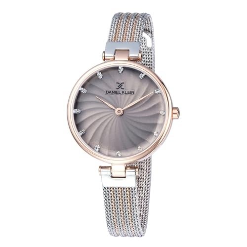 Daniel Klein Analog Grey Round Dial Rose Gold Case Silver Mesh Strap Stone-Studded Water-Resistant Wrist Watch for Women Girls, Ladies DK11904-7 - Image 1