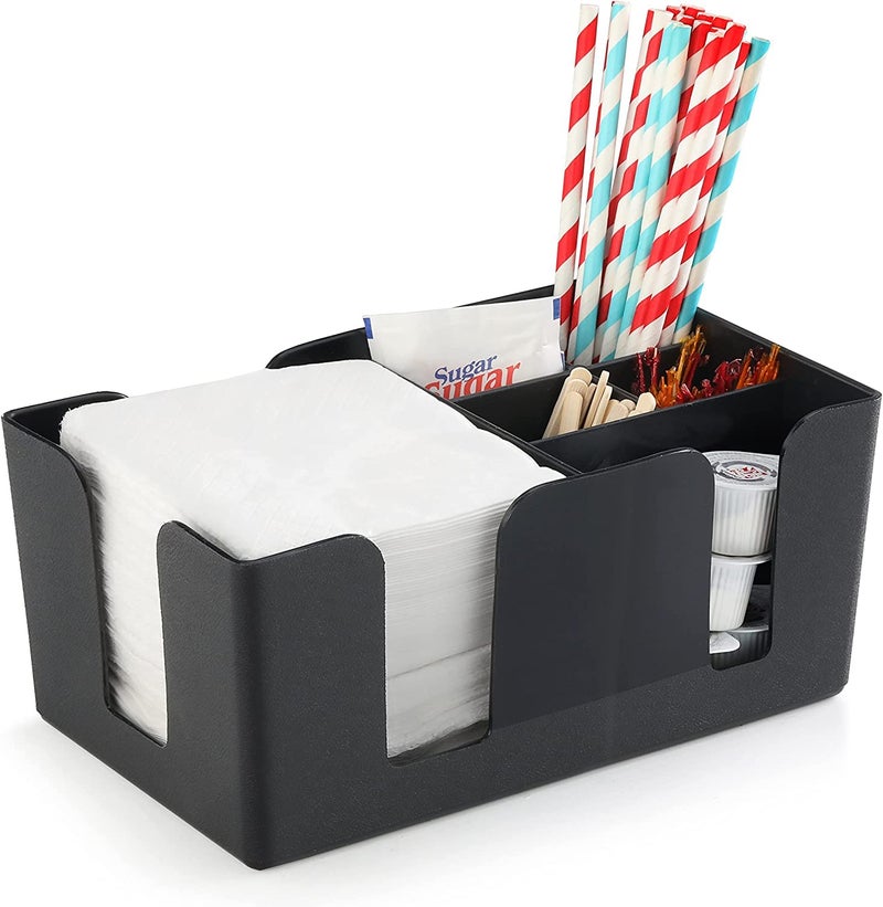 ZOOV Caddy Organizer with 6 Compartment of Napkin Holder Straw Holder Black - Image 2