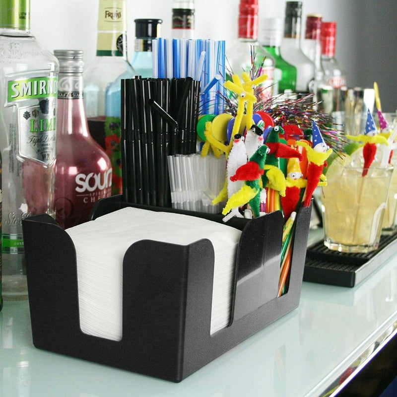 ZOOV Caddy Organizer with 6 Compartment of Napkin Holder Straw Holder Black - Image 4