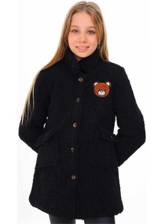 Tiny Tots Kids Teddy Bear Embroidered Girls Plush Coat - Jacket  - Image 2