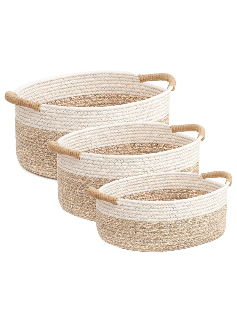 Vparty Cotton Rope Storage Basket with Handles, Pack of 3 Sizes Basket,Home Decor Basket, Woven Towel Basket, Book Storage Basket for Shelves,Toys,Nursery,Baby  - Image 1