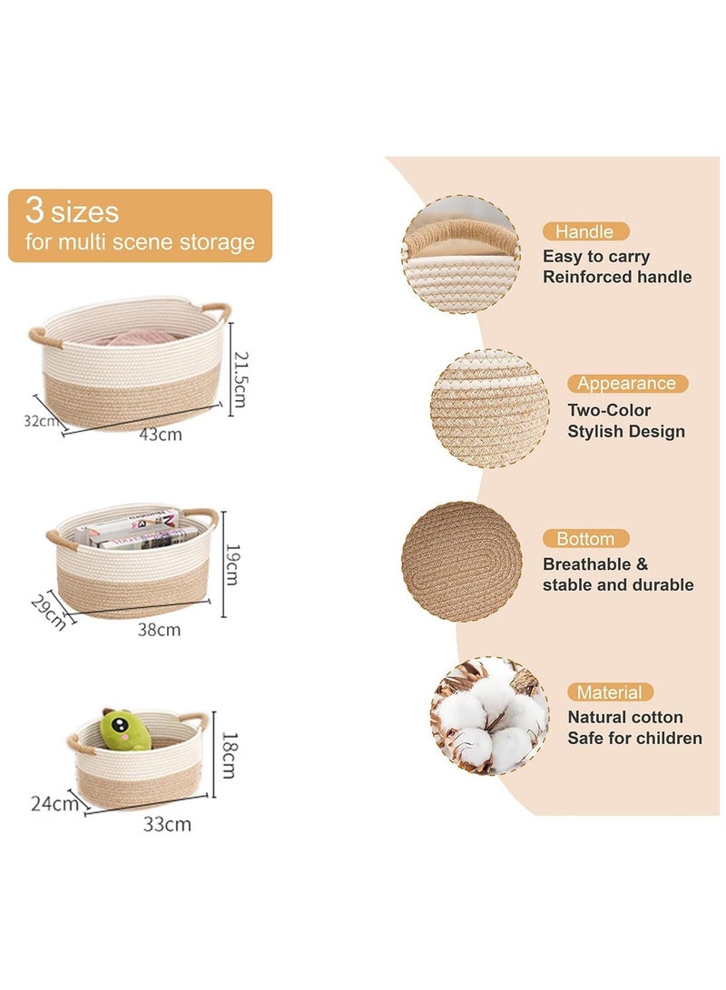 Vparty Cotton Rope Storage Basket with Handles, Pack of 3 Sizes Basket,Home Decor Basket, Woven Towel Basket, Book Storage Basket for Shelves,Toys,Nursery,Baby  - Image 2
