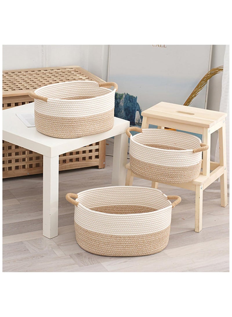 Vparty Cotton Rope Storage Basket with Handles, Pack of 3 Sizes Basket,Home Decor Basket, Woven Towel Basket, Book Storage Basket for Shelves,Toys,Nursery,Baby  - Image 3
