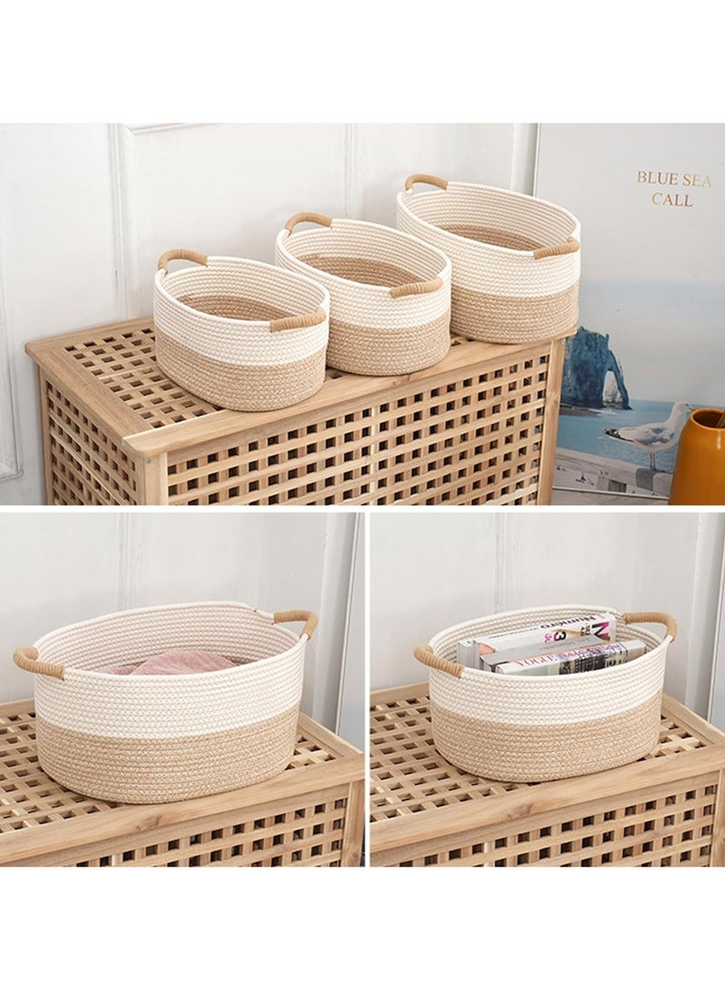 Vparty Cotton Rope Storage Basket with Handles, Pack of 3 Sizes Basket,Home Decor Basket, Woven Towel Basket, Book Storage Basket for Shelves,Toys,Nursery,Baby  - Image 4
