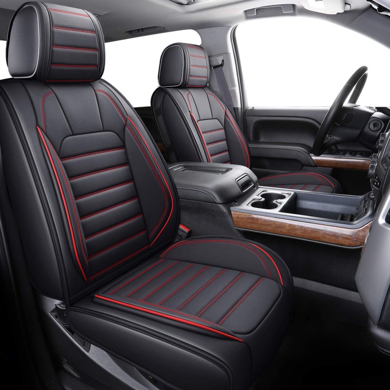 YIERTAI Compatible with Chevy Chevrolet Silverado GMC Sierra Seat Covers for 20072025 150025003500HD Crew Double Cab Truck Waterproof Leather Car Seat Covers5 PCS Full SetBlackRed