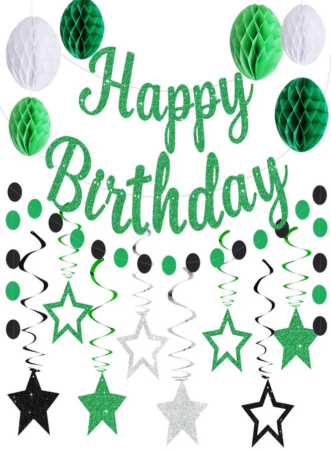 بيشيدا لافتة عيد ميلاد سعيد لامعة من بيشيدا مع كرات على شكل خلية نحل، وإكليل دائري أخضر منقطة، وزينة حفلات عيد ميلاد سعيد للنساء والرجال والأطفال والأولاد والبنات، لا تحتاج إلى تركيب يدوي - Image 1