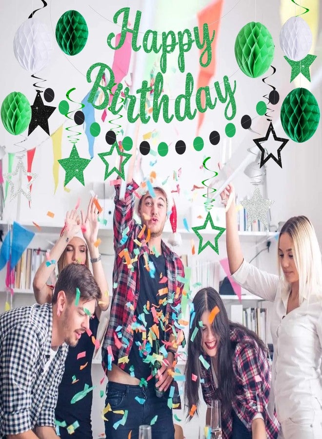 بيشيدا لافتة عيد ميلاد سعيد لامعة من بيشيدا مع كرات على شكل خلية نحل، وإكليل دائري أخضر منقطة، وزينة حفلات عيد ميلاد سعيد للنساء والرجال والأطفال والأولاد والبنات، لا تحتاج إلى تركيب يدوي - Image 4