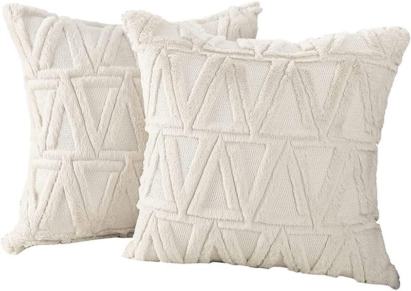 Luckam Single Sided Plush Pillowcase, 2 Packs of Soft Plush Short Wool Velvet Embellishment Pillowcase, Nordic Style Cushion Cover Pillowcase, Suitable for Sofa and Bedroom Beige, 18x18 Inches - Image 1