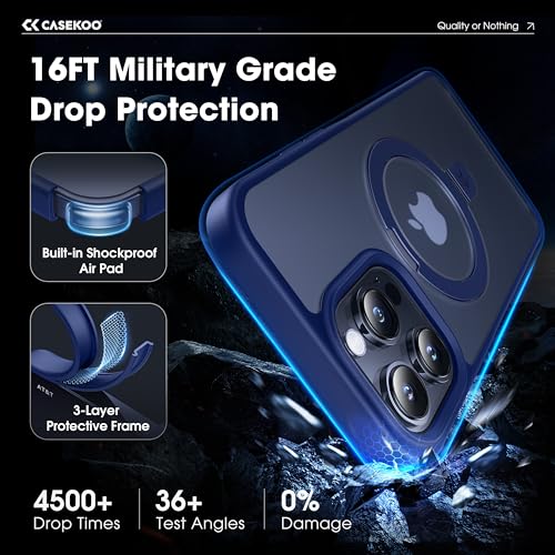 CASEKOO Designed Case for 14 Pro Max with Magnetic Invisible Stand [Military Drop Protection] [Compatible with MagSafe] Shockproof Slim Translucent Matte Promax Case 6.7 Inch, Blue - Image 3