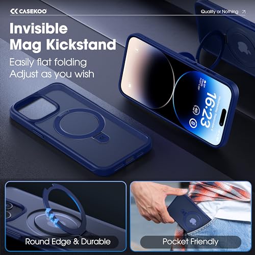 CASEKOO Designed Case for 14 Pro Max with Magnetic Invisible Stand [Military Drop Protection] [Compatible with MagSafe] Shockproof Slim Translucent Matte Promax Case 6.7 Inch, Blue - Image 4
