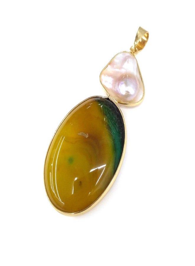 LE SKY natural stone pendants irregular freshwater pearl and yellow agate pendants for jewelry making 31x76mm (2 Pcs). - Image 1