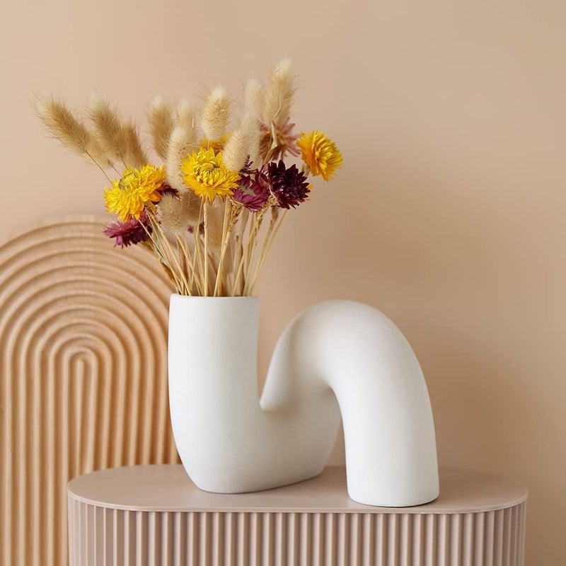 PhiDor White Ceramic Flower Vase for Decor,Modern Minimalist Abstraction Vases,Farmhouse Decorative vase for Centerpieces,Kitchen,Office, Living Room,Wedding Floral Decoration (Light Brown) - Image 5