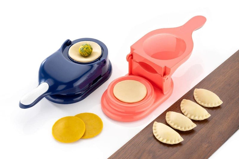 GinoSet® Momos Maker Machine, Dumpling Skin Press Mould for Gujiya Ghughra Momos Making, 2 in 1 Dumpling Maker Mould Machine, Kitchen Dumpling Making Tool with Dumpling Puri Maker (Blue Color) - Image 2