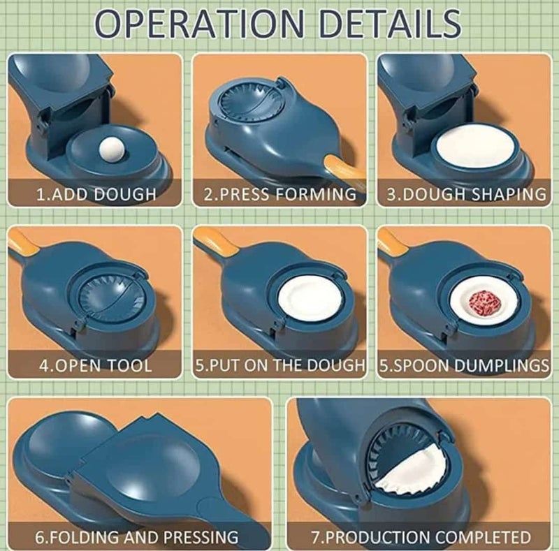 GinoSet® Momos Maker Machine, Dumpling Skin Press Mould for Gujiya Ghughra Momos Making, 2 in 1 Dumpling Maker Mould Machine, Kitchen Dumpling Making Tool with Dumpling Puri Maker (Blue Color) - Image 4