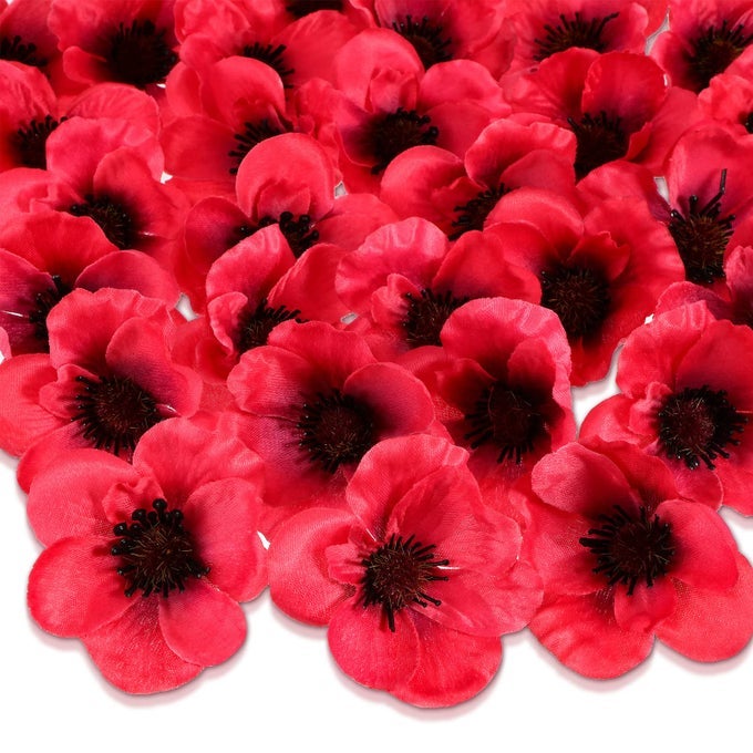 60 PIECES ARTIFICIAL POPPIES FLOWERS RED POPPY ARTIFICIAL SILK FAUX STEMLESS FLOWERS HEAD FOR MEMORIAL DAY VETERANS DAY WEDDING HOME DECORATION BOUQUET CORSAGES PARTY CENTERPIECE RED