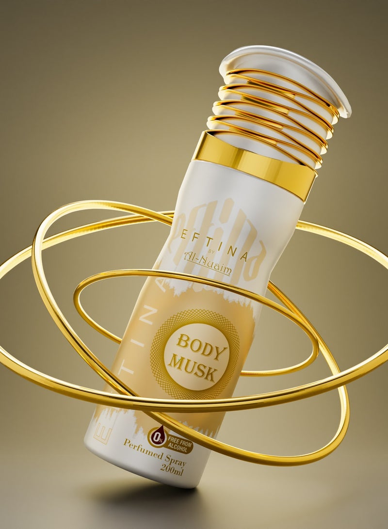 أل نواعم مزيل العرق Al-Nuaim Body Musk الخالي من الكحول للرجال والنساء - عبوة من 4 قطع (200 مل لكل منها) | بخاخ للجسم يدوم طويلاً - Image 4