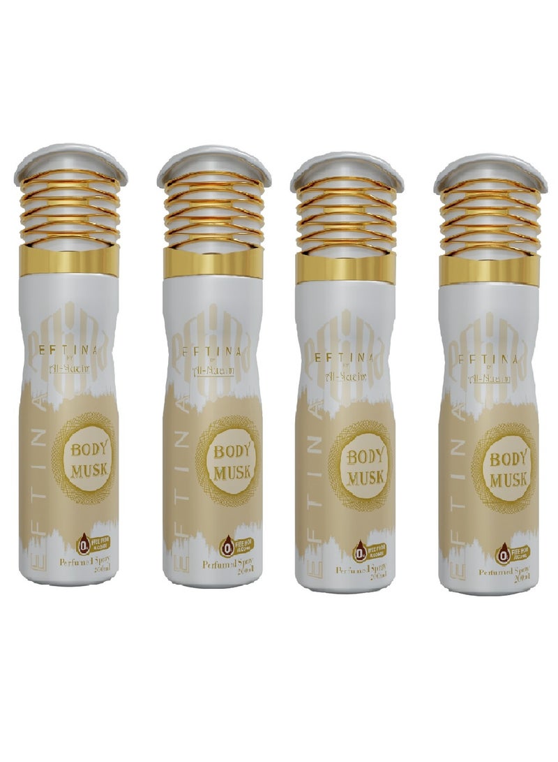 أل نواعم مزيل العرق Al-Nuaim Body Musk الخالي من الكحول للرجال والنساء - عبوة من 4 قطع (200 مل لكل منها) | بخاخ للجسم يدوم طويلاً - Image 1