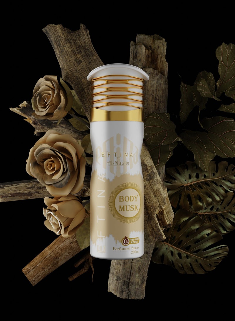 أل نواعم مزيل العرق Al-Nuaim Body Musk الخالي من الكحول للرجال والنساء - عبوة من 4 قطع (200 مل لكل منها) | بخاخ للجسم يدوم طويلاً - Image 3