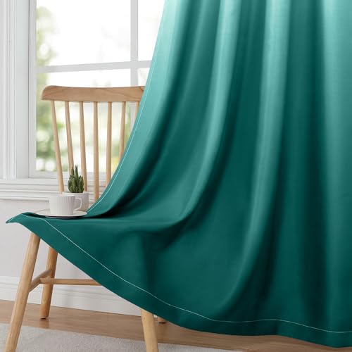 HOMEIDEAS Teal Ombre Blackout Curtains 52 X 84 Inch Length Gradient Room Darkening Thermal Insulated Energy Saving Grommet 2 Panels Window Drapes for Living Room, Bedroom - Image 3