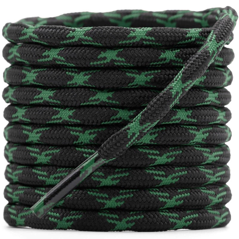 DELELE 2 Pair Round Wave Shape Non Slip Heavy Duty and Durable Outdoor Climbing Shoelaces Black&Green Hiking Shoe Laces Shoestrings-47 inch - Image 1