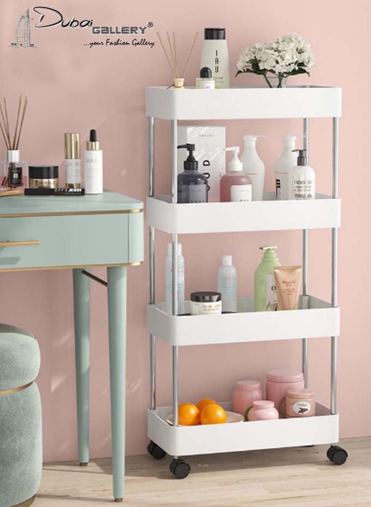 DubaiGallery عربة تخزين المطبخ المكونة من 4 طبقات مع عجلات دوارة من البلاستيك للمطبخ - Image 1