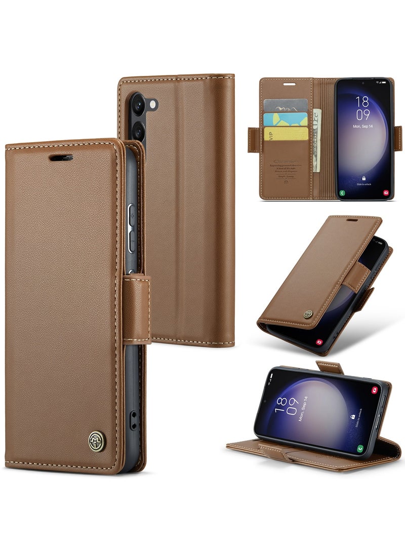 CaseMe Flip Wallet Case For Samsung Galaxy S24 Plus, [RFID Blocking] PU Leather Wallet Flip Folio Case with Card Holder Kickstand Shockproof Phone Cover (Brown)  - Image 2
