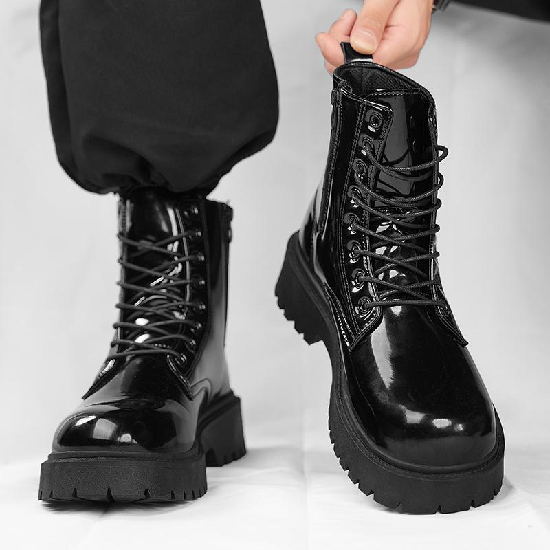 Autum Style Versatile Martin Shoes For Men And Women, Couples High-Top Leather Shoes, Lace-Up Youth Leather Shoes - Image 1