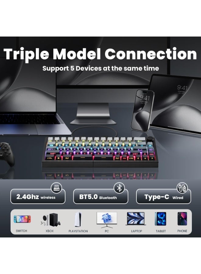 ZORNHER ST68 Ergonomic Split Keyboard,65% Wireless Gaming Keyboard with Knob,65% Black Hot-Swappable Mechanical Keyboards for Win/Mac,Linear Switches,RGB Backlit - Image 3