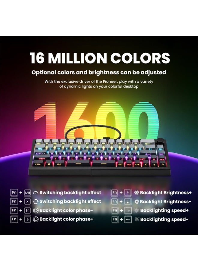 ZORNHER ST68 Ergonomic Split Keyboard,65% Wireless Gaming Keyboard with Knob,65% Black Hot-Swappable Mechanical Keyboards for Win/Mac,Linear Switches,RGB Backlit - Image 4