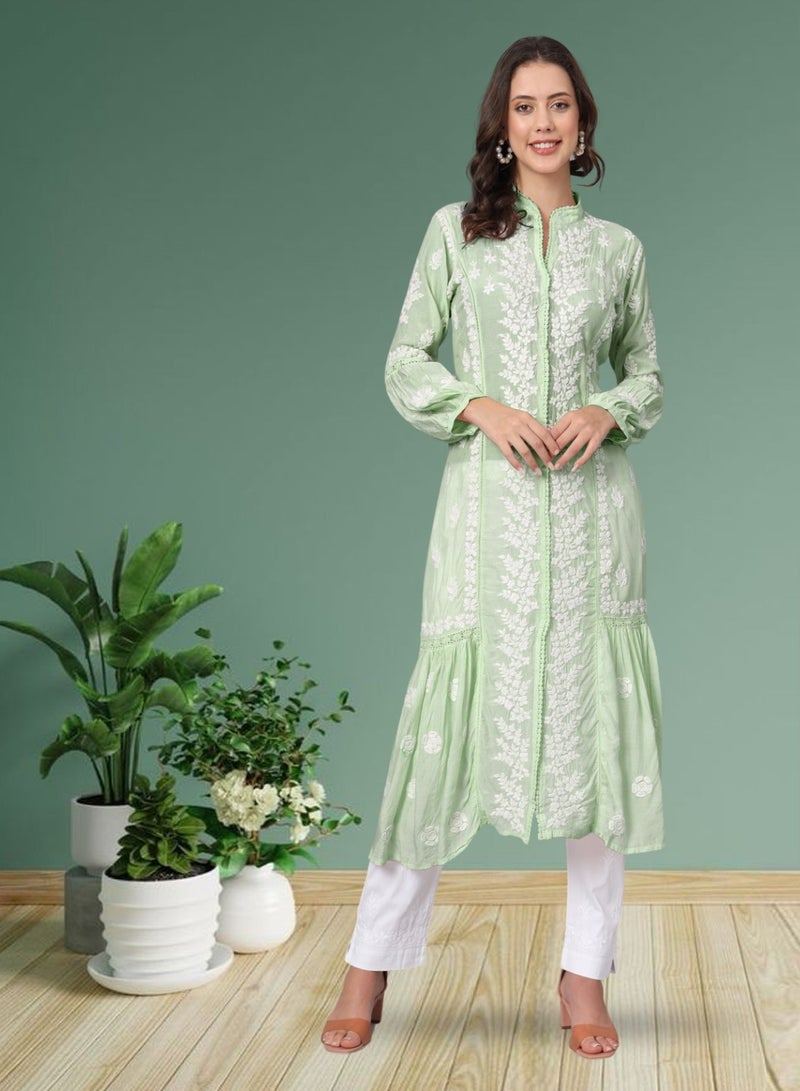 Alaya Women Hand Embroidered Chikankari Cotton Kurta-AL3888  - Image 1