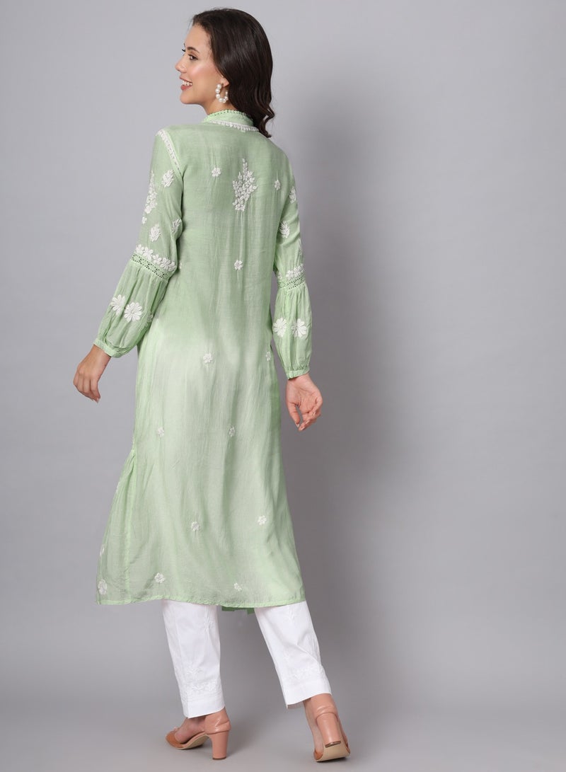 Alaya Women Hand Embroidered Chikankari Cotton Kurta-AL3888  - Image 2