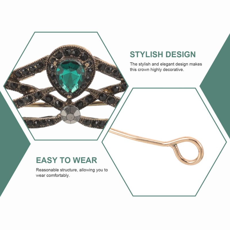 Beaupretty Baroque Crown Headband Wedding Bridal Crystal Crown Gemstone Tiara for Women Girls Halloween Birthday Party Supplies Green - Image 3