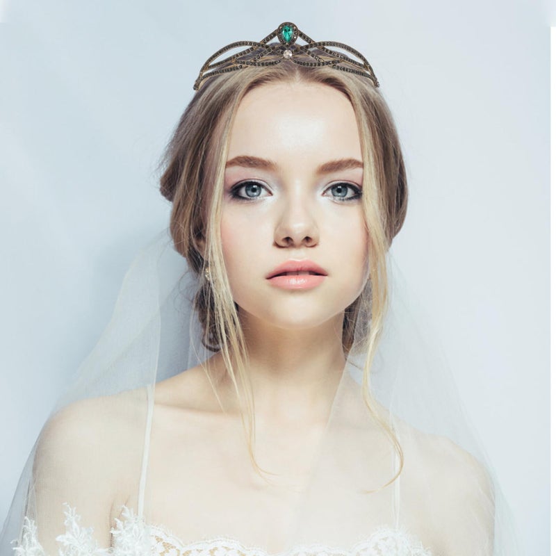 Beaupretty Baroque Crown Headband Wedding Bridal Crystal Crown Gemstone Tiara for Women Girls Halloween Birthday Party Supplies Green - Image 5