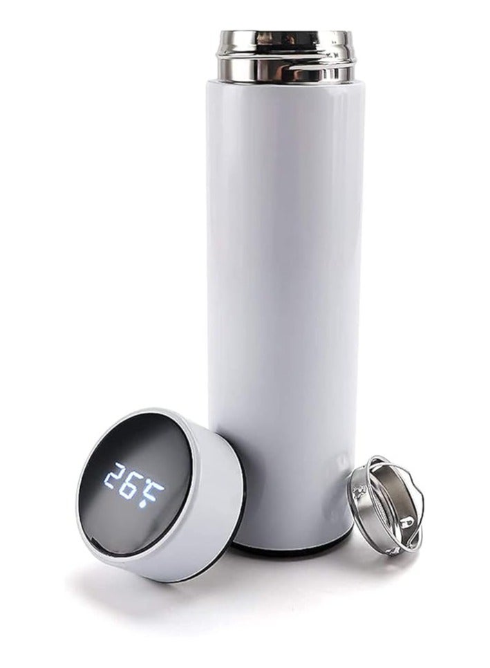 Water Bottle Water Filter Tea Cup Travel Cup with Smart LCD Touch Screen Keeps Heat or Cold Thermal Portable for Travel, Tea and Coffee Anti-shock and sealing - White