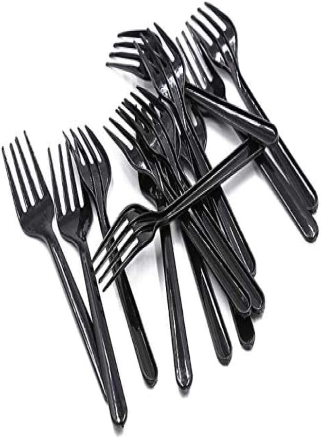 Black Plastic Fork - Heavyweight Disposable Fork, Heavy Duty Black Cutlery - Plastic Utensils - Perfect for Parties and Restaurants - 50 Pieces.