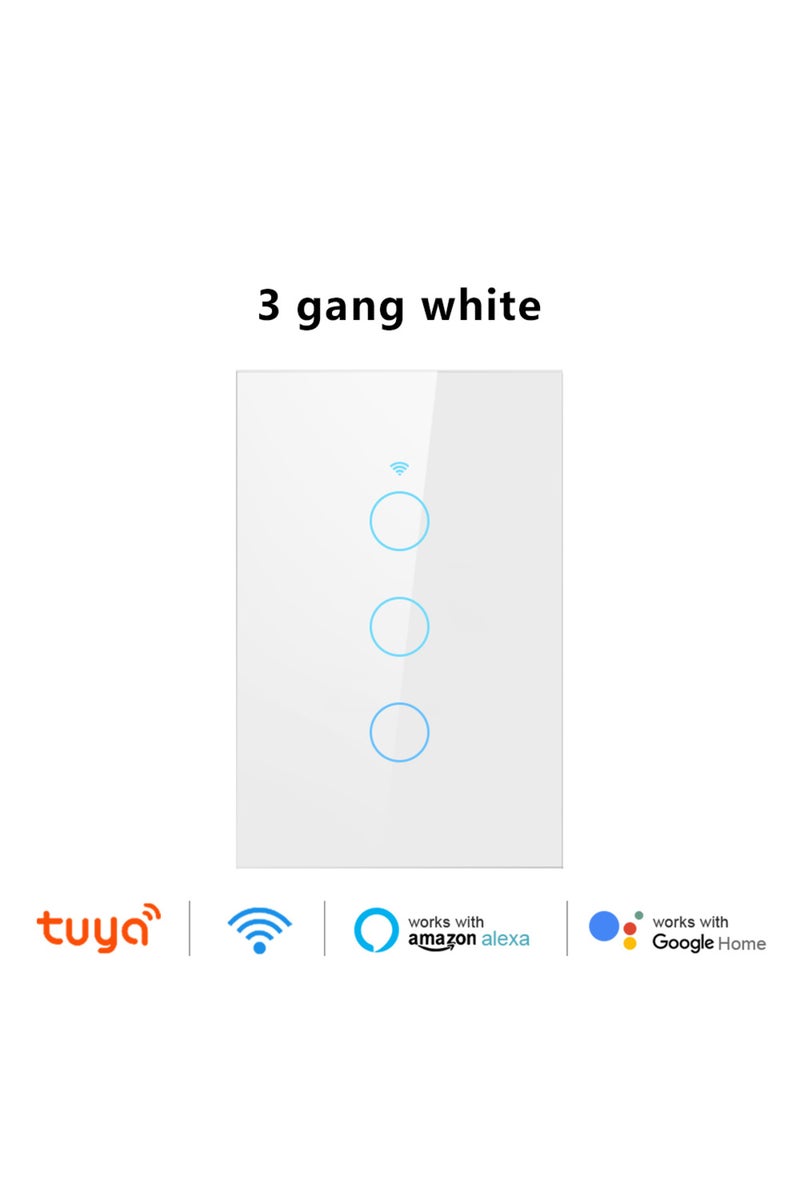 3gang(white) Tuya US WiFi Smart Light Switch Neutral Wire/No Neutral Wire Touch Switch Smart Life Wo